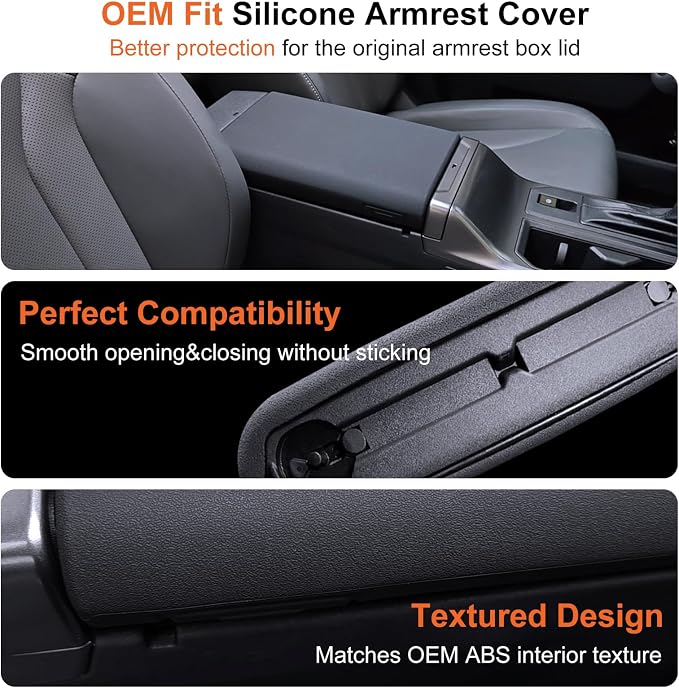 Center Console Thin Silicone Rubber Armrest Cover for 2026 Toyota RAV4 Hybrid&RAV4 Plug-in Hybrid with Organized Compartments - [Full Coverage Fit&OEM Texture Design] - Black