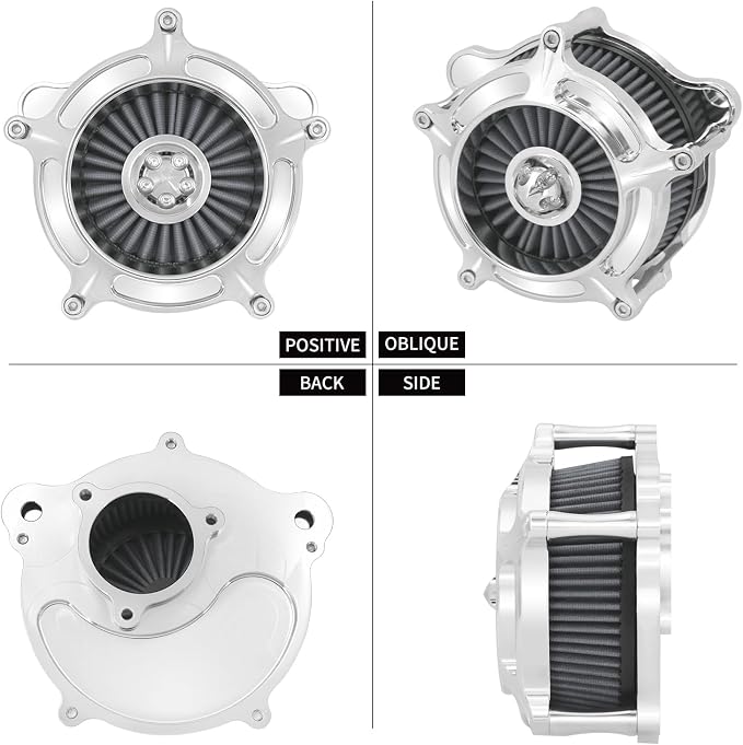Air Cleaner Filter Aluminum Fit for Harley Touring Road King Street Glide Softail (Chrome Housing Grey Element, D For M8 Touring 17-23 Trike 17-25 Softail 18-24)