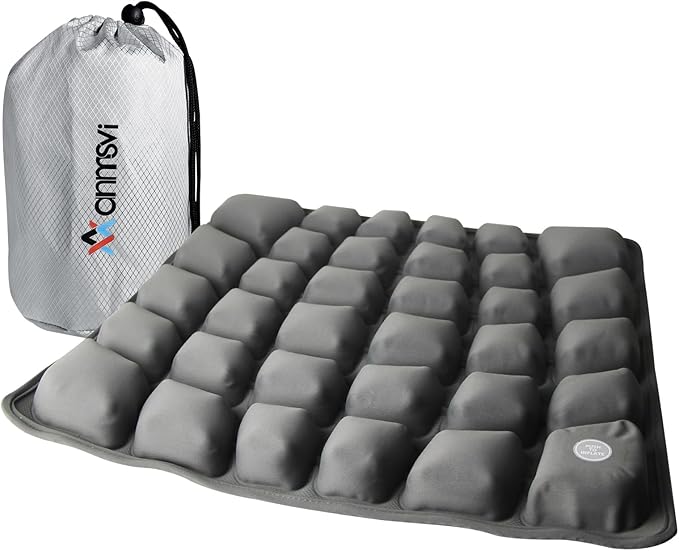 Inflatable Seat Cushion with Built-in Pump for Airplane Travel, Car & Office Chair - Portable Air Pad for Sciatica, Coccyx & Tailbone Pain Relief - 3D Air Cell Support for Long Sitting, 0.8lbs