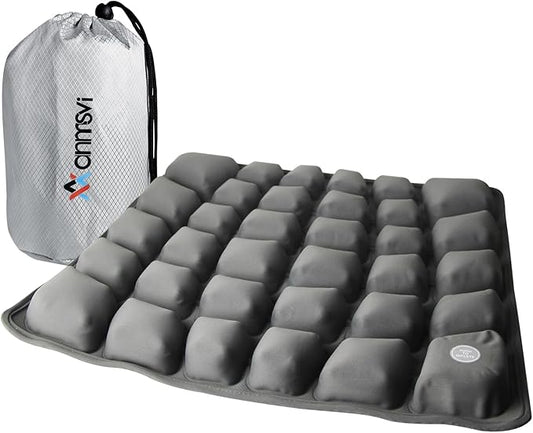 Inflatable Seat Cushion with Built-in Pump for Airplane Travel, Car & Office Chair - Portable Air Pad for Sciatica, Coccyx & Tailbone Pain Relief - 3D Air Cell Support for Long Sitting, 0.8lbs