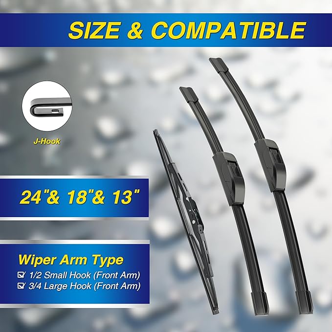 5 PLUS® Silicone Windshield Wipers Replacement for 2018-2021 Chevy Equinox/ 2018-2021 GMC Terrain/ 2003-2009 Kia Sorento Wiper Blades(Set of 3),Automotive Replacement Wiper Blades-24"/18"/13"