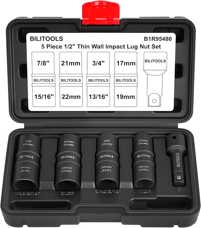 BILITOOLS 1/2 inch Drive Impact Flip Socket Set &Half Sizes Lug Nut Socket Set