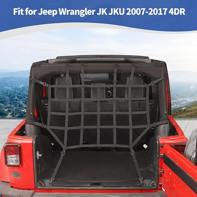 RT-TCZ for Jeep JKU Black Cargo Net Rear Restraint Net Trail System for Jeep Wrangler JKU 2007-2017 4 Door Black Accessories 3pcs