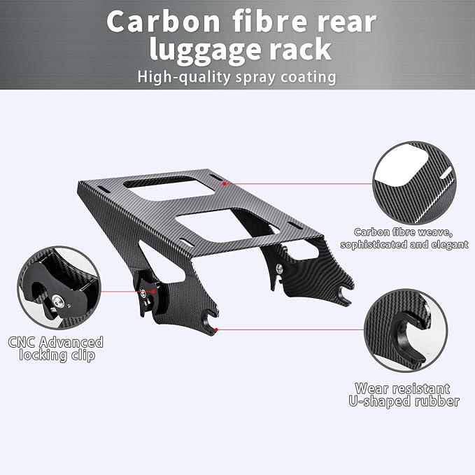 Black Carbon Fiber Pattern Detachable Tour Pack Mount Bracket Luggage Rack for Harley Touring Street Road Electra Glide Road King 2014-2026