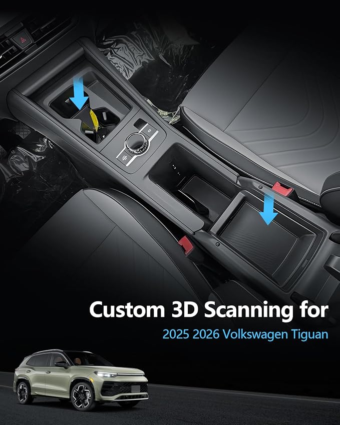 SKTU 2-Pack for 2025 2026 VW Tiguan Center Console Organizer for 2025 2026 Volkswagen Tiguan Cup Holder VW Tiguan 2025 2026 Accessories Durable ABS & Anti-Slip Console Tray Cup Pad