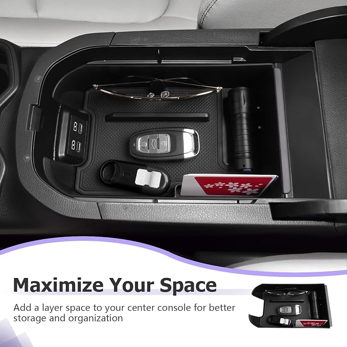 LUWU for 2025 Toyota RAV 4 Accessories Compatible with 2019 2020 2021 2022 2023 2024 2025 Toyota RAV 4 Center Console Organizer Armrest Console Secondary Storage Box Insert Tray ABS Material Black