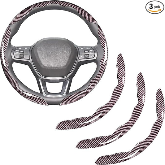 Carbon Fiber Steering Wheel Covers 3 Piece Clip on Steering Wheel Cover (Pink)
