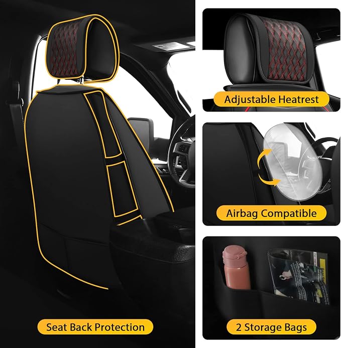 Seat Covers Front Set Compatible with Toyota Tacoma Custom 2009 to 2024 TRD Sport Off-Road TRD Pro Limited SR SR5 Package Access Double Extended Cab Pickup Truck Seat Cover (2Pcs Front Set,Black Red)