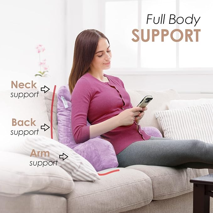 Nestl Reading Pillow for Kids & Teens with Shredded Memory Foam, Backrest Pillows for Reading, Watching, and Gaming, Use on The Couch, Bed, or Floor, Adjustable Support with Washable Cover Lavender