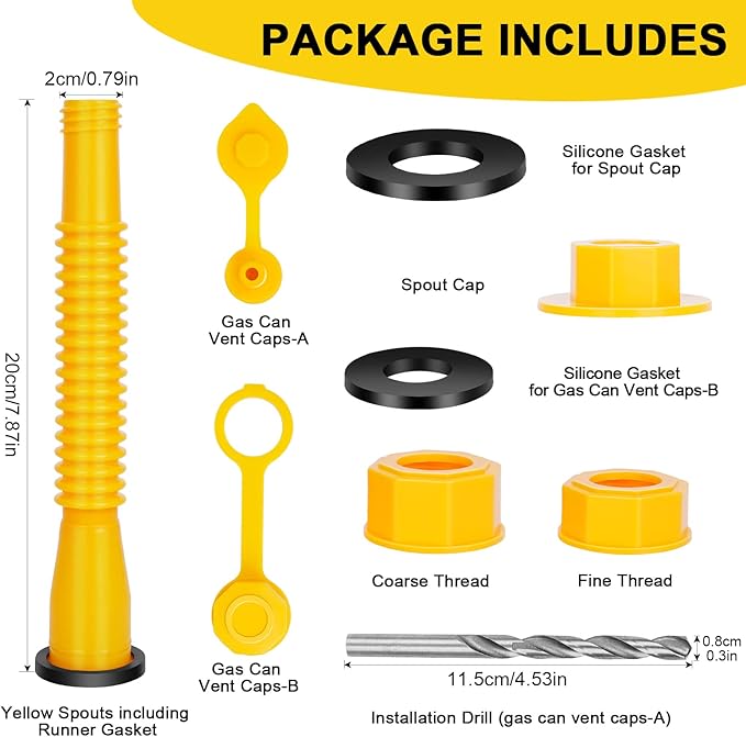 Godboy (7 Kit-Yellow Gas Can Spout Replacement, Gas Can Nozzle, Flexible Pour Nozzle Suitable for Most 1/2/5/10 Gal Oil Cans, Fuel Can Spout Replacement