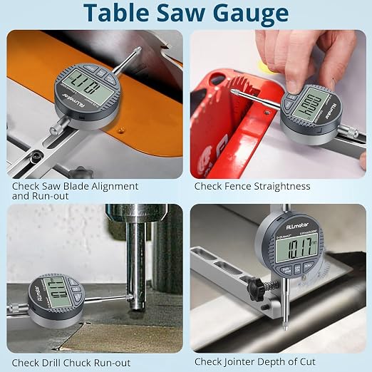 Digital Table Saw Gauge with Dial Indicator 0-1 Inch Range,CNC Machined Aluminum Bar for Fence Alignment on Table Saws Bandsaws (Fits 3/4" or 19mm Groove Width)
