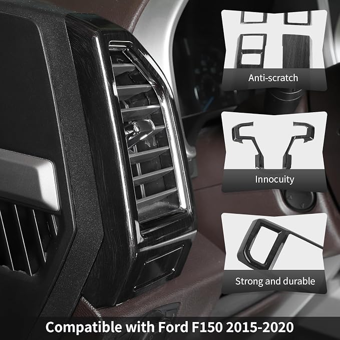 9PCS Wood Grain Interior Trim Kits Fit for 2015-2020 Ford F150 Interior Decor Accessories Central Control Dashboard Left & Right Air AC Vent Steering Button Frame Panel