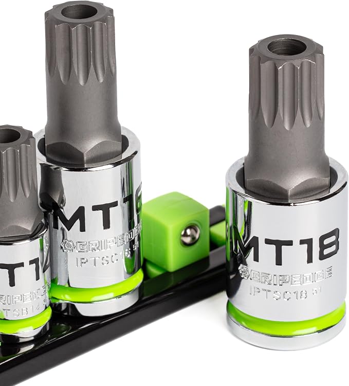 GripEdge | 3-PC RPT 3/8 & 1/2" Drive Standard Tamper Proof Triple Square Bit Socket Set | Includes sizes - MT14-MT18 | Includes Premium Aluminium Socket Rail |