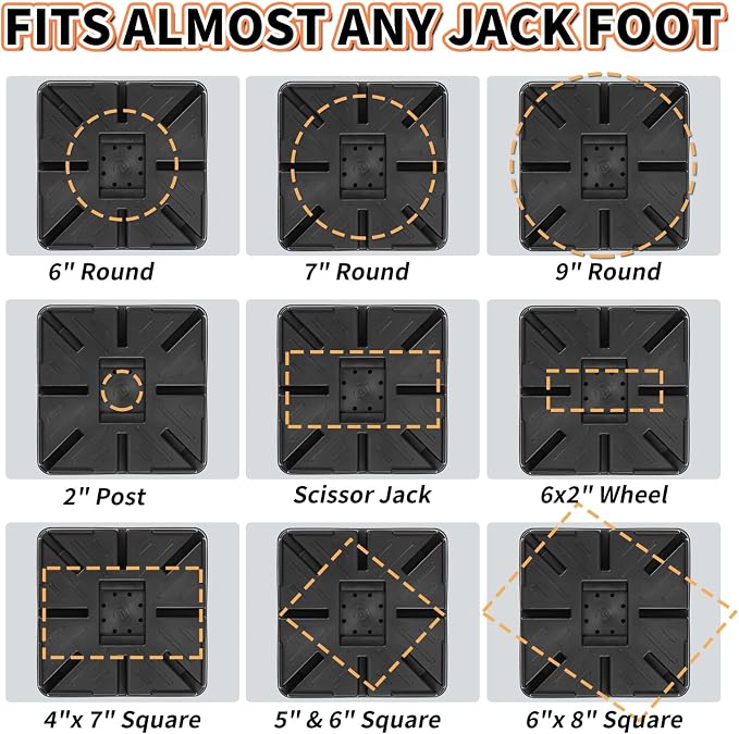 OULEME Trailer Jack Block, 15,000 lbs Leveling Block for RV Camper Travel Trailer 5th Wheel, Fits 8.5” Pad, Tongue Stand/Round Square Scissor Stabilizer Jack and Wheels, 2 Pack