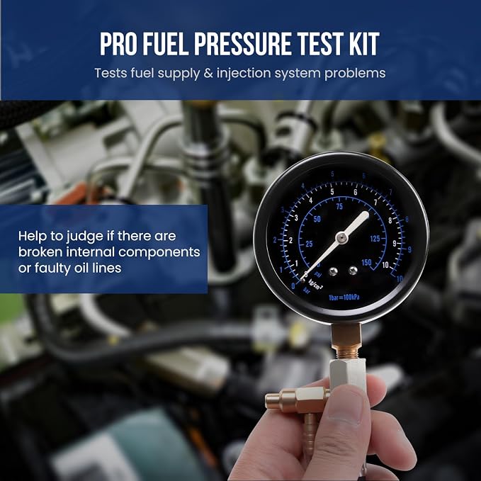 Lichamp Automotive Fuel Pressure Test Kit, Fuel Pump & Rail Diagnostic Gauge with Adapters, Hose, for Car/Truck/Motorcycle