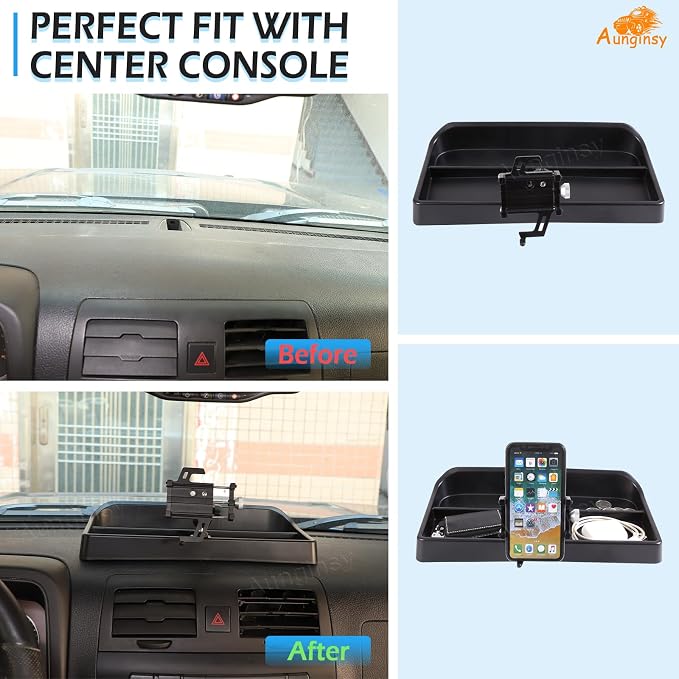 Aunginsy Center Console Dash Storage Tray with Mobile Phone Mount Compatible with Hummer H3 2005-2009, Car Dashboard Multi-Functional Phone Holder Storage Box Dash Organizer Tray Insert Accessories
