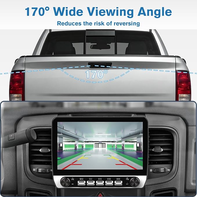 Junsun 1080P Tailgate Handle Backup Camera, IP67 Waterproof Reverse Rear View Camera for Dodge RAM 1500 2009-2017,for RAM 2500 3500 2010-2017 Pickup, w/RCA Connector & Key Hole, Wide Angle Lens