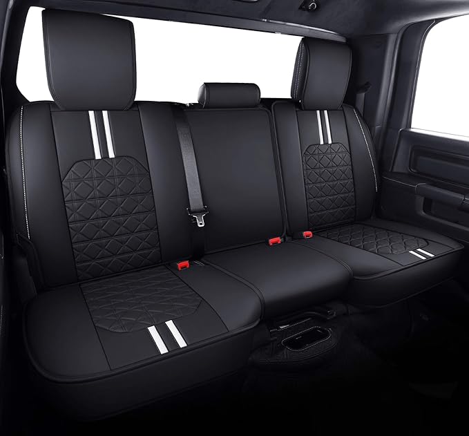 YIERTAI Dodge RAM Seat Covers for 2009-2025 2026 1500HD 2010-2025 2026 2500/3500HD Crew Double Cab Quad Cab Laramie Tradesman Truck Waterproof Faux Leather(5 PCS Full Set/Black-White)