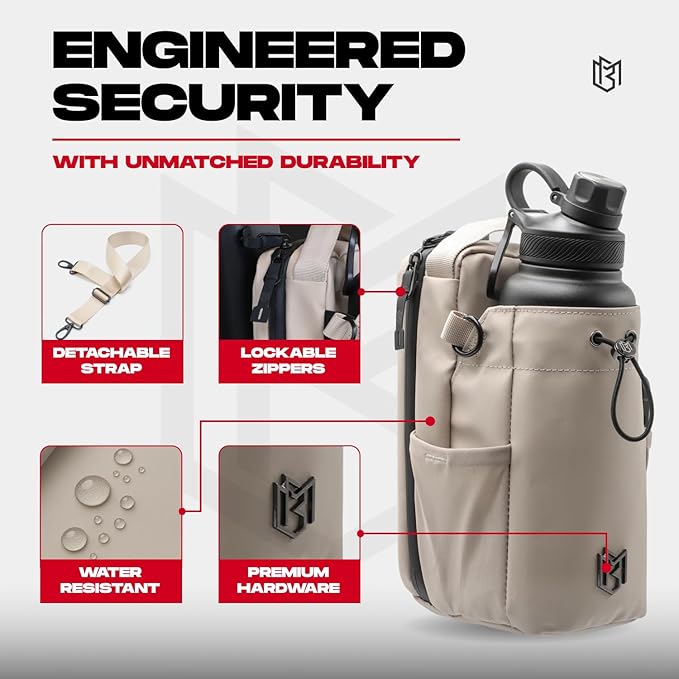 Magnetic Bottle Bag Sling Bag for Men and Women | Gym Bag for Gym, Travel, Work, and Sports | Keep Your Items off the Dirty Gym Floor With Magnetic Attachment (Cream)