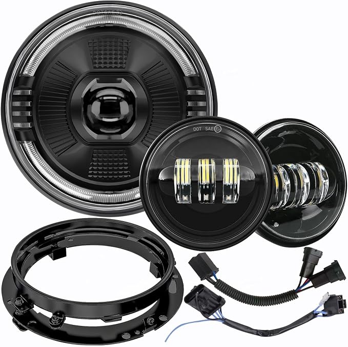 7 inch Motorcycle LED Headlight 4.5 inch Fog Passing Lights DOT Kit for Harley Davidson Road King Switchback Street Electra Glide Ultra Limited Low CVO Tri Heritage Softail Slim 107 Deluxe Classic