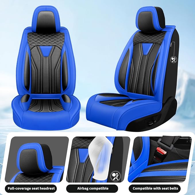 Fit Camry Car Seat Covers Premium Leather for Toyota Camry 2015-2025 2026. Waterproof， Anti-Slip, Scratch-Resistant & All-Weather Seat Cushion Protector (2 Front Seat,Blue&Black)
