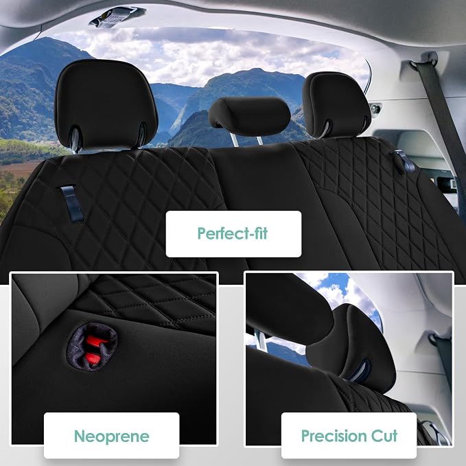 FH Group Custom Fit Car Seat Covers Specifically Made for Toyota Sienna 2021-2024, Black Ultraflex Neoprene 3rd Row Set Automotive Seat Covers, 7-8 Seater SUV Seat Covers, Toyota Accessories