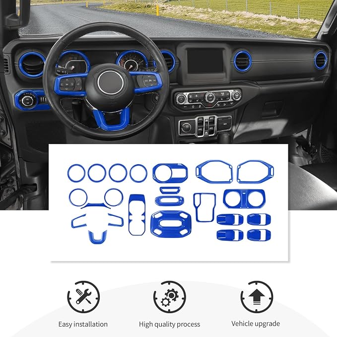 23PCS Full Set Interior Decor Trim Kits Fit for 2018-2023 Jeep Wrangler JL JLU & Gladiator JT 4Door Dashboard Cup Holder Headlight Switch Gear Shift Roof Speaker Map Light Inner Door Bowl Trim