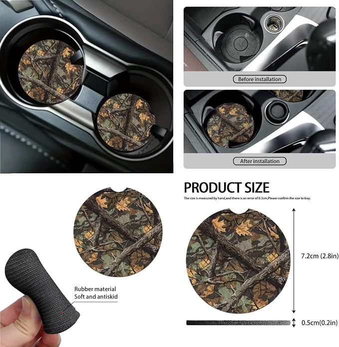 Wanyint Camo Hunting Forest Car Seat Cover Split Covers for Women Men, Steering Wheel Cover Seat Belt Strap Pad Trash Bag Mount Phone Holder Rearview Mirror Accessories Cup Holder Key Chain, 15 PCS