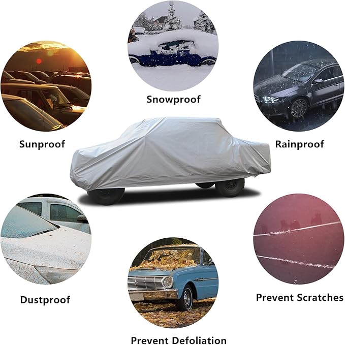 SEAZEN Car Cover 6 Layers, Waterproof Truck Car Cover, Snowproof/UV Protection/Windproof, Universal Car Covers Breathable Fabric with Cotton (Length Up to 210")