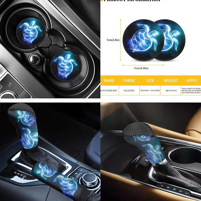 AFPANQZ 11Pack Sea Turtles Car Accessories Set Car Seat Covers Full Set with Steering Wheel Cover/Car Coaster/Handbrake Gear Shift Knob Covers/Seat Belt Shoulder Pads Auto Decoration Women Men