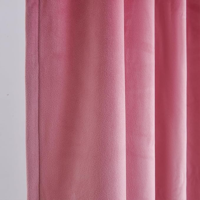 Roslynwood Luxury Soft Candy Pink Velvet Curtains 63 inches Long Back Tab Thermal Insulated Blackout Window Drapes for Living Room/Bedroom/Dining Room, W52 x L63, 2 Panels