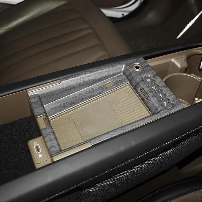 YOUTOOCAR Center Console Wireless Charging Pad Frame Cover Trim Compatible with Kia EV9 2024-2026 Accessories (Wood Grain)