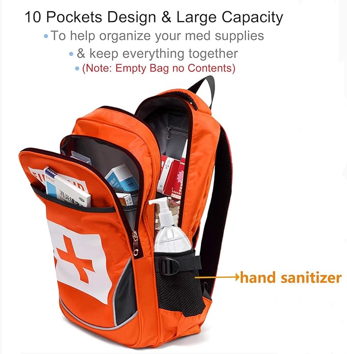 First Aid Bag Empty Red Emergency Medical Bag First Responder Trauma Multi-Pocket Traveling Field Trips Camping Essentials (Orange, 1 Piece)