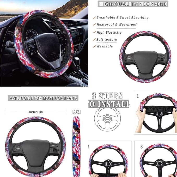 Gradient American Flag & Eagle 11-Piece Car Seat Cover Set with Steering Wheel Cover and Seatbelt Pad Covers, Universal Fit for Most Vehicles, 250th Anniversary Patriotic Auto Decor