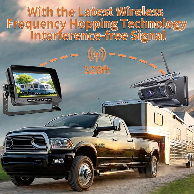 Magnetic Solar Wireless Backup Camera–7" HD 1080P Monitor with Recording, 1-Min Install, No-Delay Rear View, IR Night Vision, Rechargeable Battery, Scratch-Resistant Mount,RV Truck Trailer