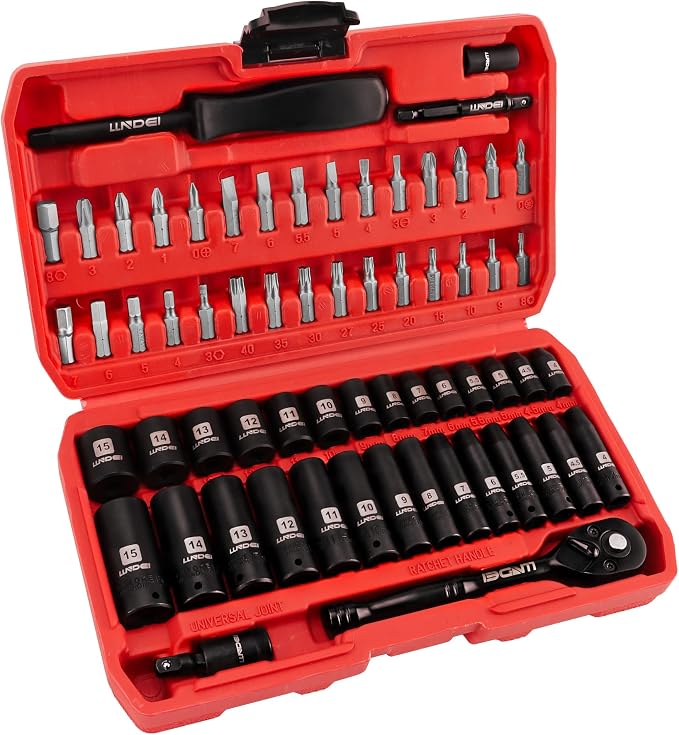 LLNDEI 1/4-Inch Impact Socket Set Metric(4-15mm) Deep and Shallow &1/2 inch Socket Wrench Set
