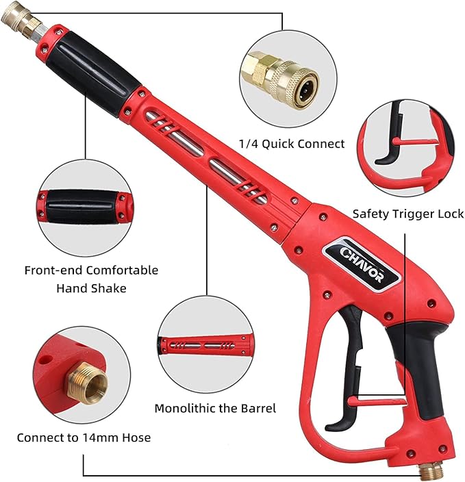 Pressure Washer Gun with Replacement Extension Wand, Upgraded Power Washer Gun with 5 Spray Nozzle Tips, M22 Fitting, 37 Inch, 3000 PSI