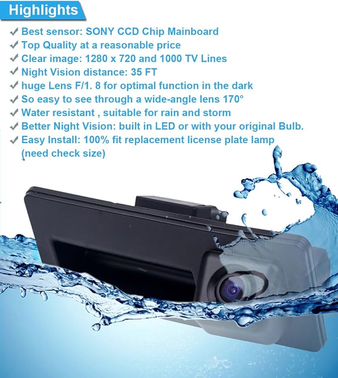 Trunk Handle Vehicle-Specific Camera Integrated into Case Handle Rear View Camera Replacement for VW Tiguan Touareg Passat Golf VI Variant Audi A4 Q3 A3 A6L A8