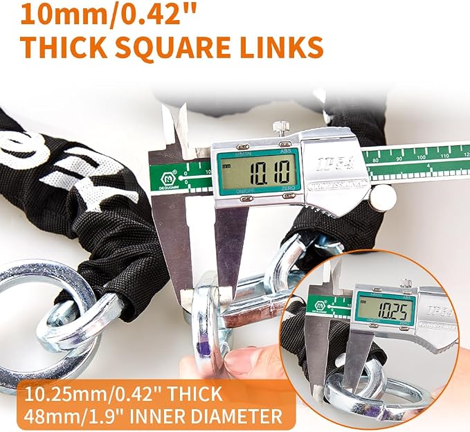 Motorcycle Chain Lock 8.2feet/250cm Long Heavy Duty Anti-Theft 10mm Thick Chain with Bright-Colored Lock,Security with 4 Keys for Containers,Trailers,ATV(12.65lbs)