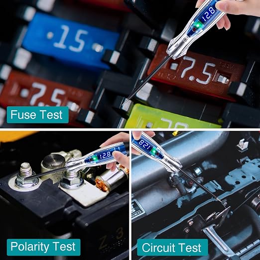 AWBLIN Automotive Test Light 3-60V DC Digital LED Ciruit Tester Auto Bidirectional Voltage Tester with Voltmeter and 220pcs Fuse Assortment Kit Assorted Replacement Blade Fuses Standard & Mini