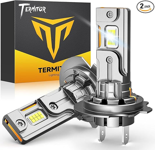 Termitor H7 H7LL Bulbs, 90000LM Insane Brightness, 1:1 Halogen Mini Size, 6500K Cool White, IP68 Rated, 85K+Hrs Lifespan, Plug and Play, CANbus Ready, Pack of 2