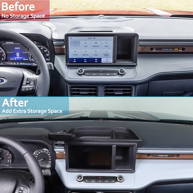 Dashboard Storage Box Fit for Ford Maverick 2022, ABS Dash Panel Tray Organizer, Dash Tray Phone Holder Mount with Storage Box, Dash Center Console Table Storage Tray (Type B)