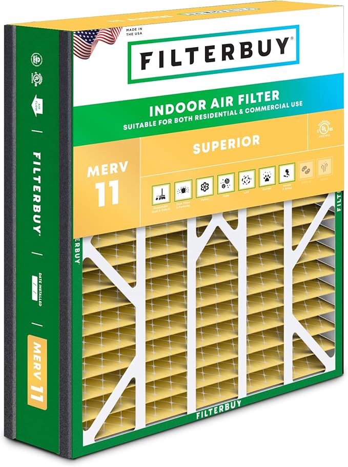 Filterbuy 20x20x5 Air Filter MERV 11 Superior Pet & Allergy Defense (1-Pack), Electrostatic Pleated HVAC AC Furnace Filters for Trion Air Bear 255649-103 & More (Actual Size: 19.63 x 20.63 x 4.88)