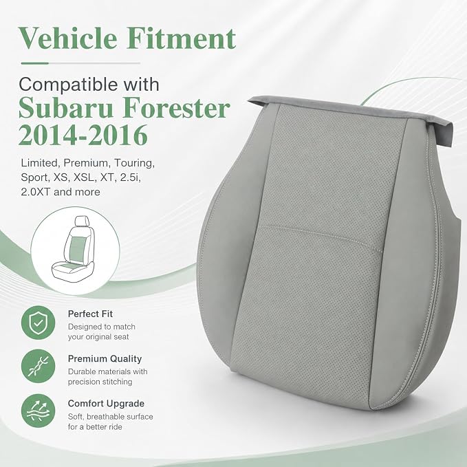 NLQR Front Driver and Passenger Bottom Replacement Perforated Seat Covers Gray Microfiber Leather Compatible with Subaru Forester 2014-2016