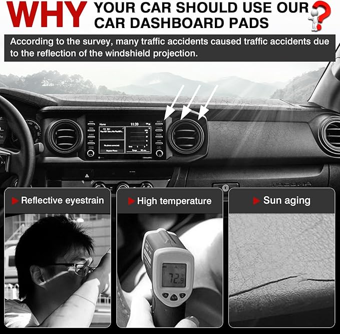 Autorder Dashboard Cover Mat for 2016-2021 2022 2023 Toyota Tacoma Accessories Dash Cover Upgrade Velvet Dash Mat Sunshade Glare UV Rays Protector