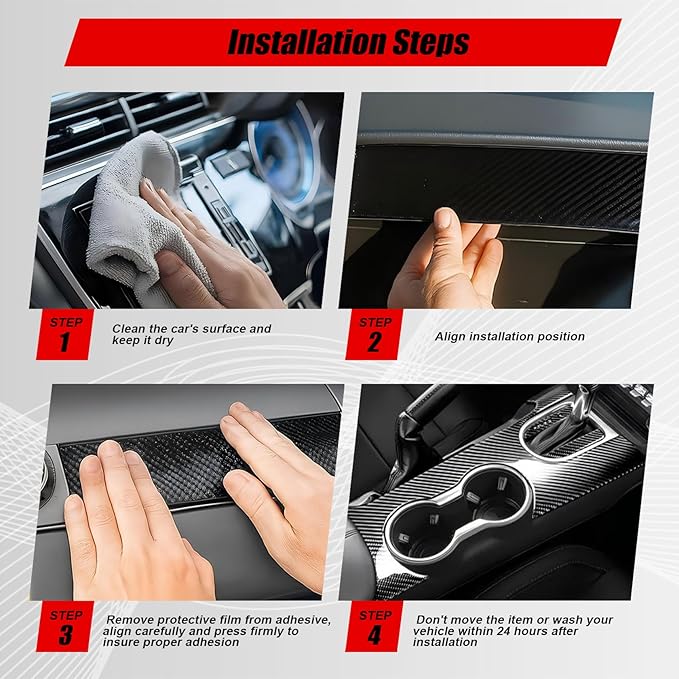 FZJDSD 22PCS Black Carbon Fiber Style Interior Trim Cover Stickers Compatible with Ford Mustang 2005-2009, Carbon Fiber Style Center Console Dashboard Panel Trim Cover Stickers Kit
