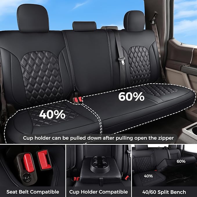 Huidasource Custom Fit Tundra Car Seat Covers Full Set, Waterproof Front&Rear Seat Cushion Fit for 2022 2023 2024 2025 2026 Toyota Tundra CrewMax/Double Cab Pickup Truck (Full Set/Black)