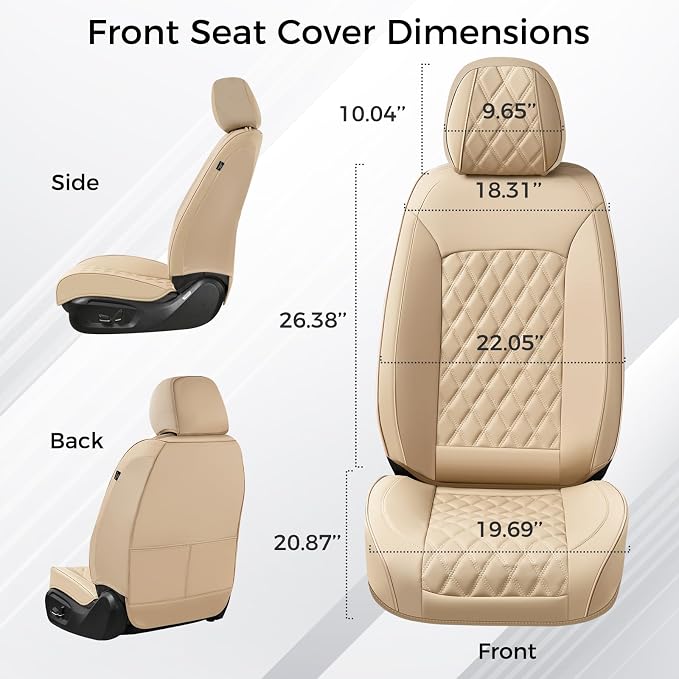 Huidasource Seat Covers for Car, Beige Car Seat Covers, Front and Split Rear Bench Seat Covers, Leather Seat Cushion Cover Protector Universal Fit for Most Cars,Vans,Trucks, SUVs (Full Set/Beige)