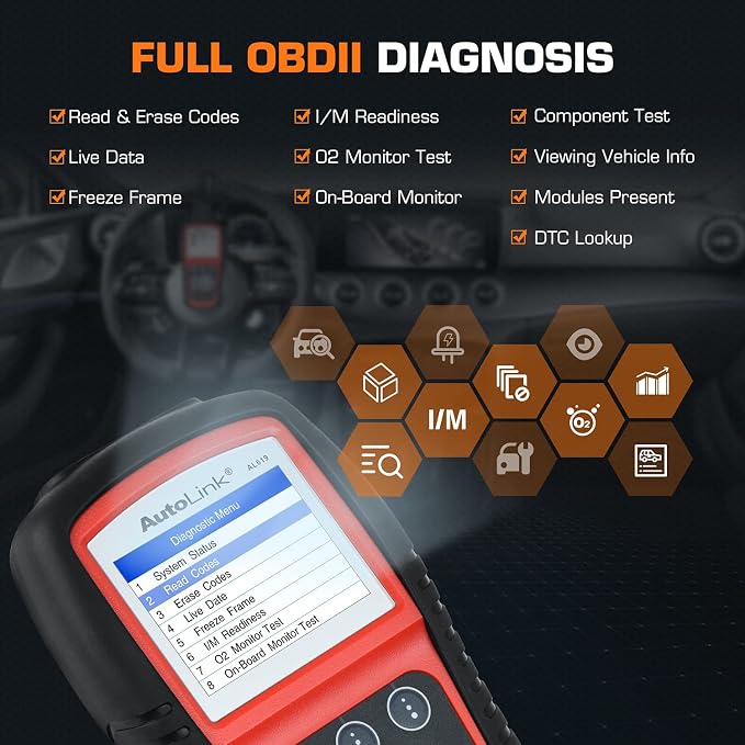 Autel AutoLink AL619 OBD2 Scanner, ABS SRS Warning Light Scan Tool, Turn Off Check Engine Light Car Diagnostic Tool, 10 OBDII Test Modes, Live Data, Freeze Frame, 2026 Up of ML619 AL519 ML519
