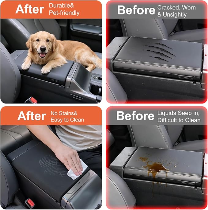 Center Console Thin Silicone Rubber Armrest Cover for 2026 Toyota RAV4 Hybrid&RAV4 Plug-in Hybrid with Organized Compartments - [Full Coverage Fit&OEM Texture Design] - Black